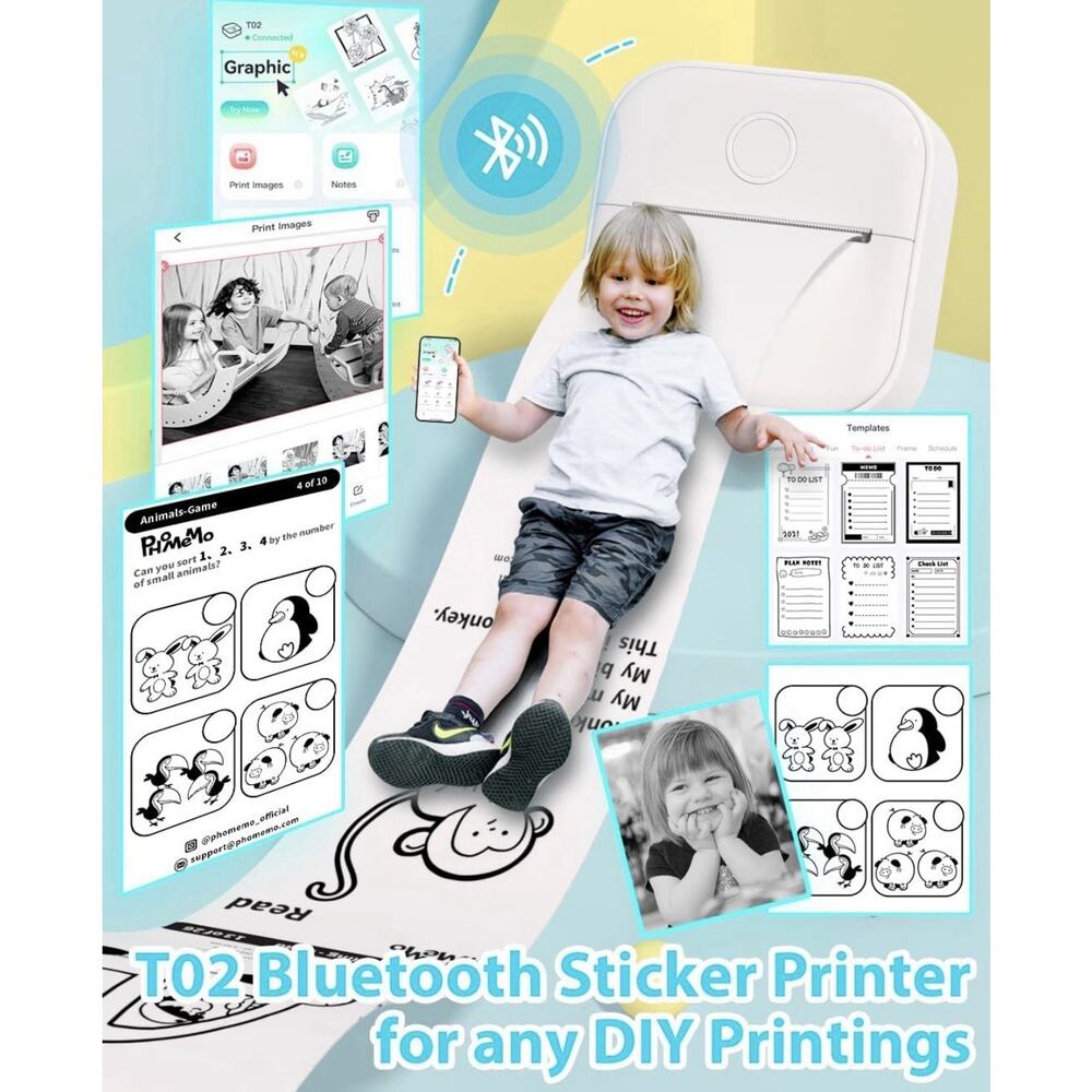 Phomemo Mini Printer - T02 Sticker Portable Small Printer Machine with Paper US - Picture 2 of 6